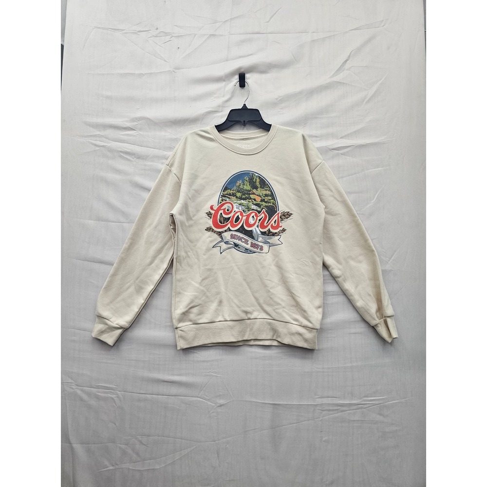 Coors Womens Graphic Pullover Sweatshirt Cream Cotton Blend Casual Size Small